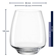 Transparenter Becher mit einem Fassungsvermögen von 460 ml, Seitenansicht mit Maßangaben.
