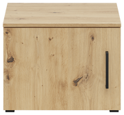 Frontansicht eines Aufsatzschranks aus hellem Holz mit natürlicher Maserung und schwarzem Griff.