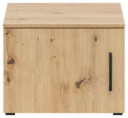 Frontansicht eines Aufsatzschranks aus hellem Holz mit natürlicher Maserung und schwarzem Griff.