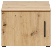 Frontansicht eines Aufsatzschranks aus hellem Holz mit natürlicher Maserung und schwarzem Griff.