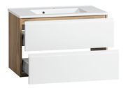 Waschtisch-Set 80 cm mit zwei weißen Schubladen und Holzseiten, Frontansicht