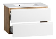 Waschtisch-Set 80 cm mit zwei weißen Schubladen und Holzseiten, Frontansicht