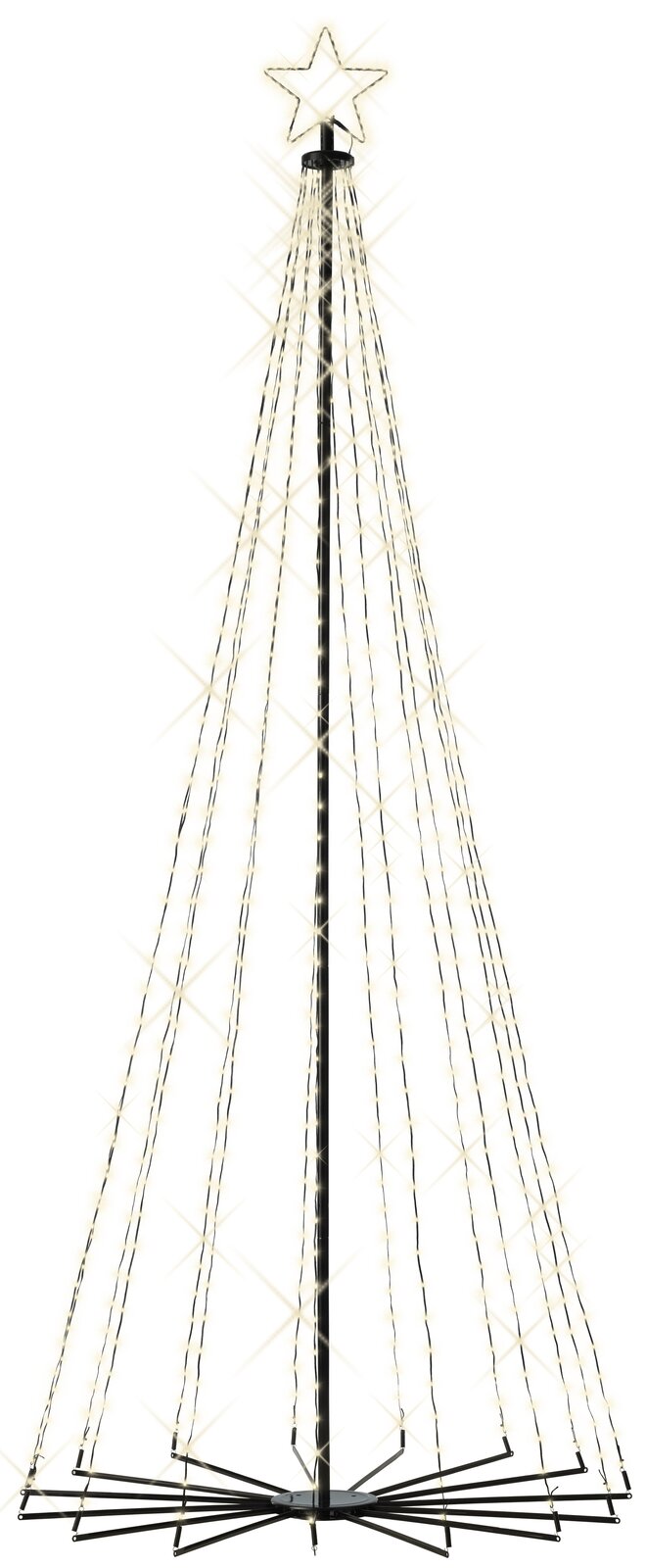 LED Baum aus Eisen mit Twinkle Effekt, frontal fotografiert. Der Baum hat eine sternförmige Spitze und leuchtende Lichterketten, die von oben nach unten verlaufen.