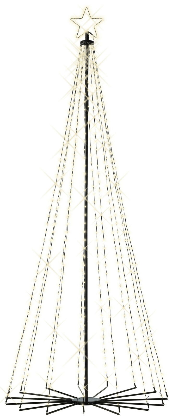 Lumineo LED-Baum 240cm LED Baum aus Eisen mit Twinkle Effekt, frontal fotografiert. Der Baum hat eine sternförmige Spitze und leuchtende Lichterketten, die von oben nach unten verlaufen.