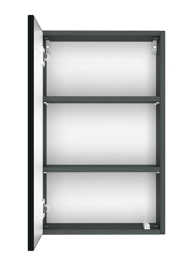 Hängeschrank mit geöffneter Tür, zwei Einlegeböden, Ansicht von vorne