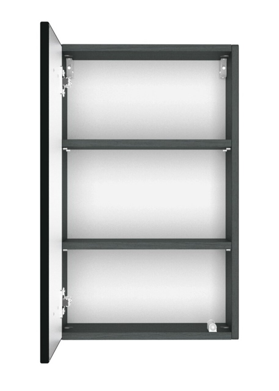 Hängeschrank mit geöffneter Tür, zwei Einlegeböden, Ansicht von vorne