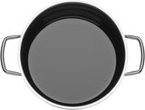 Top-Down-Ansicht eines schwarzen Topfes mit zwei Griffen, Teil des WMF Mineral Topf-Sets, 4-teilig, Rose Quartz FUSIONTEC