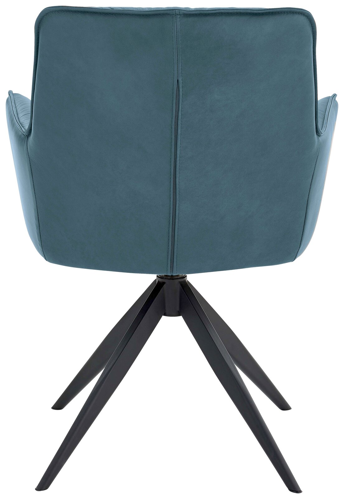 Dieter Knoll Design-Schalensessel PREMIO Rückansicht eines modernen Design-Schalensessels mit blauem Bezug und schwarzem Metallgestell.