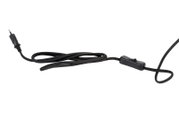 Schwarzes Netzkabel mit Kippschalter, seitliche Perspektive