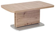 Moderner Couchtisch aus hellem Holz mit rechteckiger Tischplatte und stabiler Basis, seitliche Perspektive