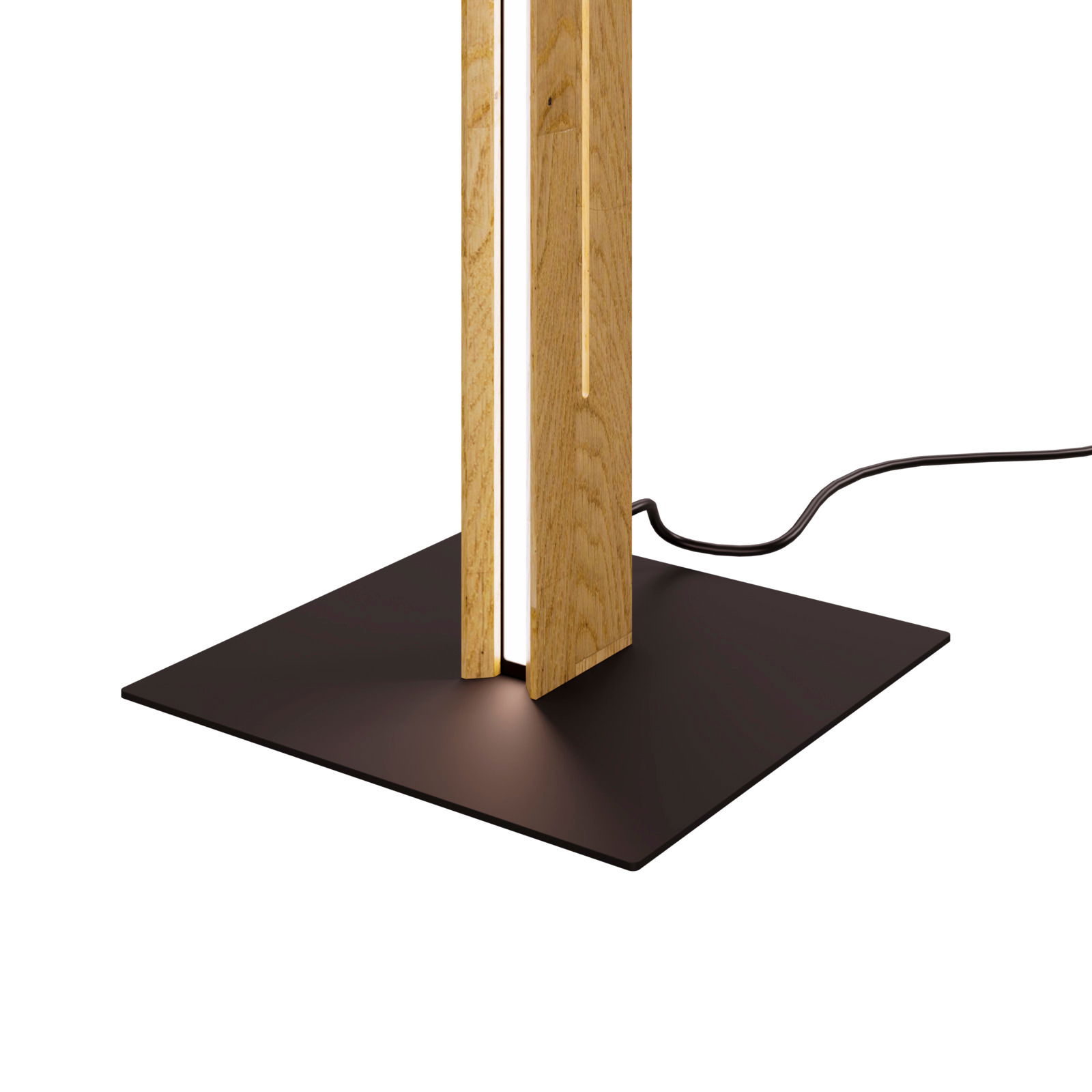 LED-Stehleuchte mit modernem Holzdesign, seitliche Perspektive