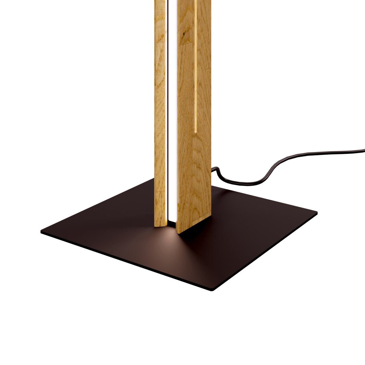 LED-Stehleuchte mit modernem Holzdesign, seitliche Perspektive