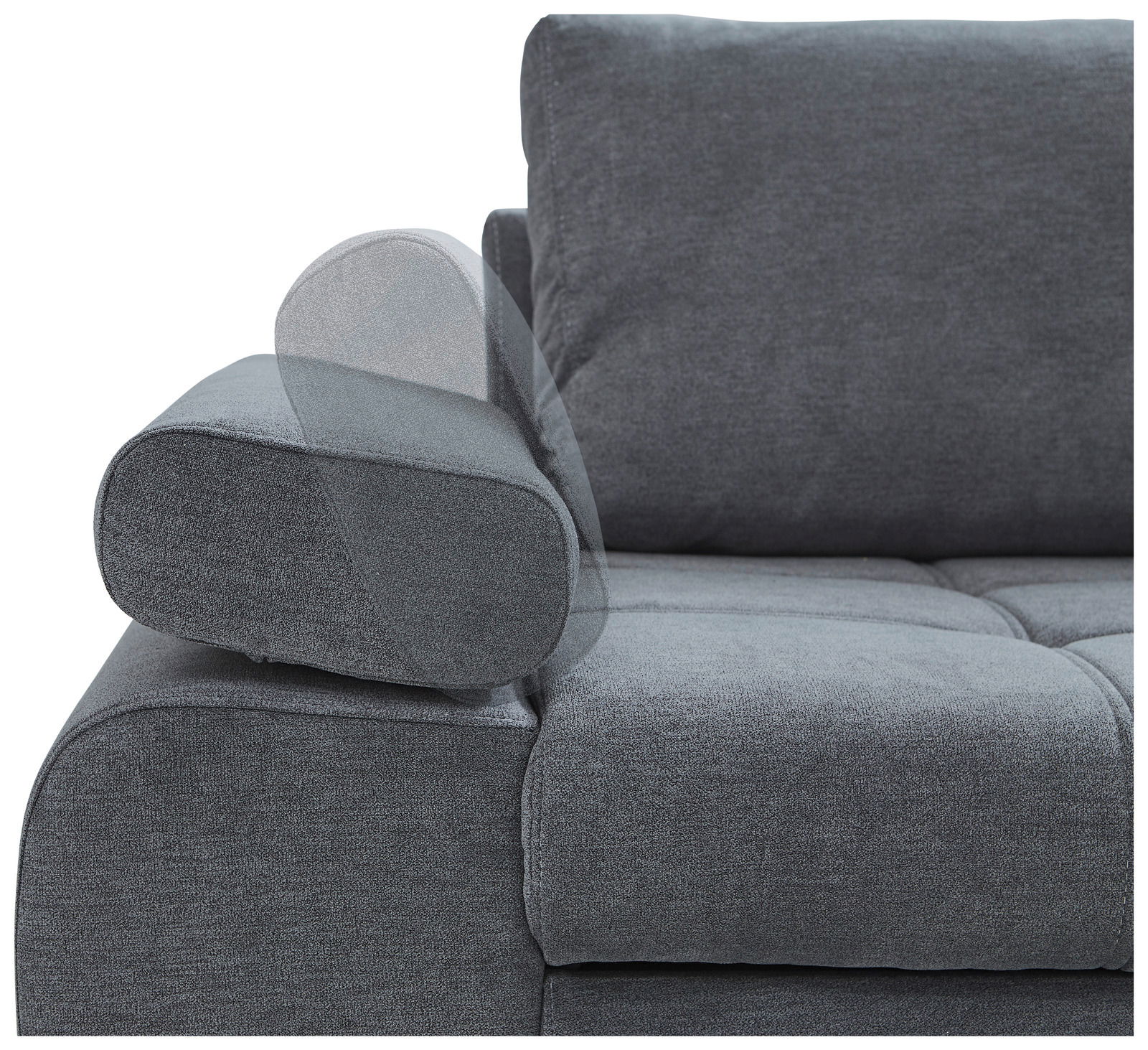 Graues Ecksofa INFERNO mit verstellbarer Armlehne, seitliche Perspektive