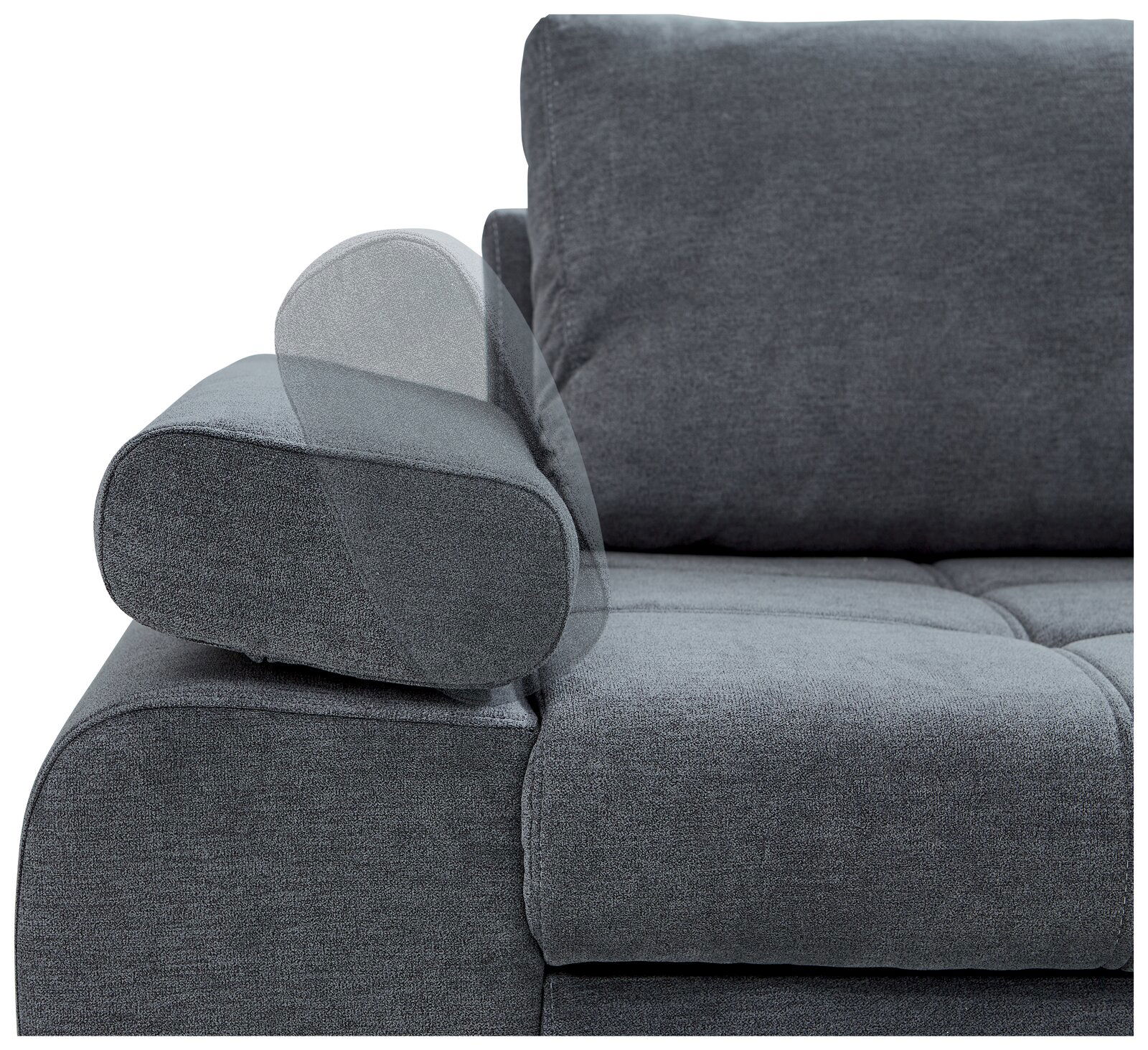 Graues Ecksofa INFERNO mit verstellbarer Armlehne, seitliche Perspektive