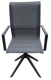 Moderner Gartensessel mit schwarzem Metallgestell und Netzbespannung, Frontalansicht
