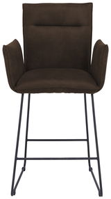 Barsessel in dunklem Braun mit Armlehnen und schwarzem Metallgestell, Frontalansicht