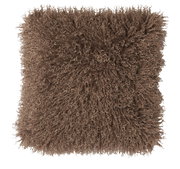 Braunes, flauschiges Kissen mit lockiger Textur, Ansicht von oben