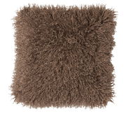 Braunes, flauschiges Kissen mit lockiger Textur, Ansicht von oben