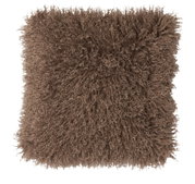 Braunes, flauschiges Kissen mit lockiger Textur, Ansicht von oben