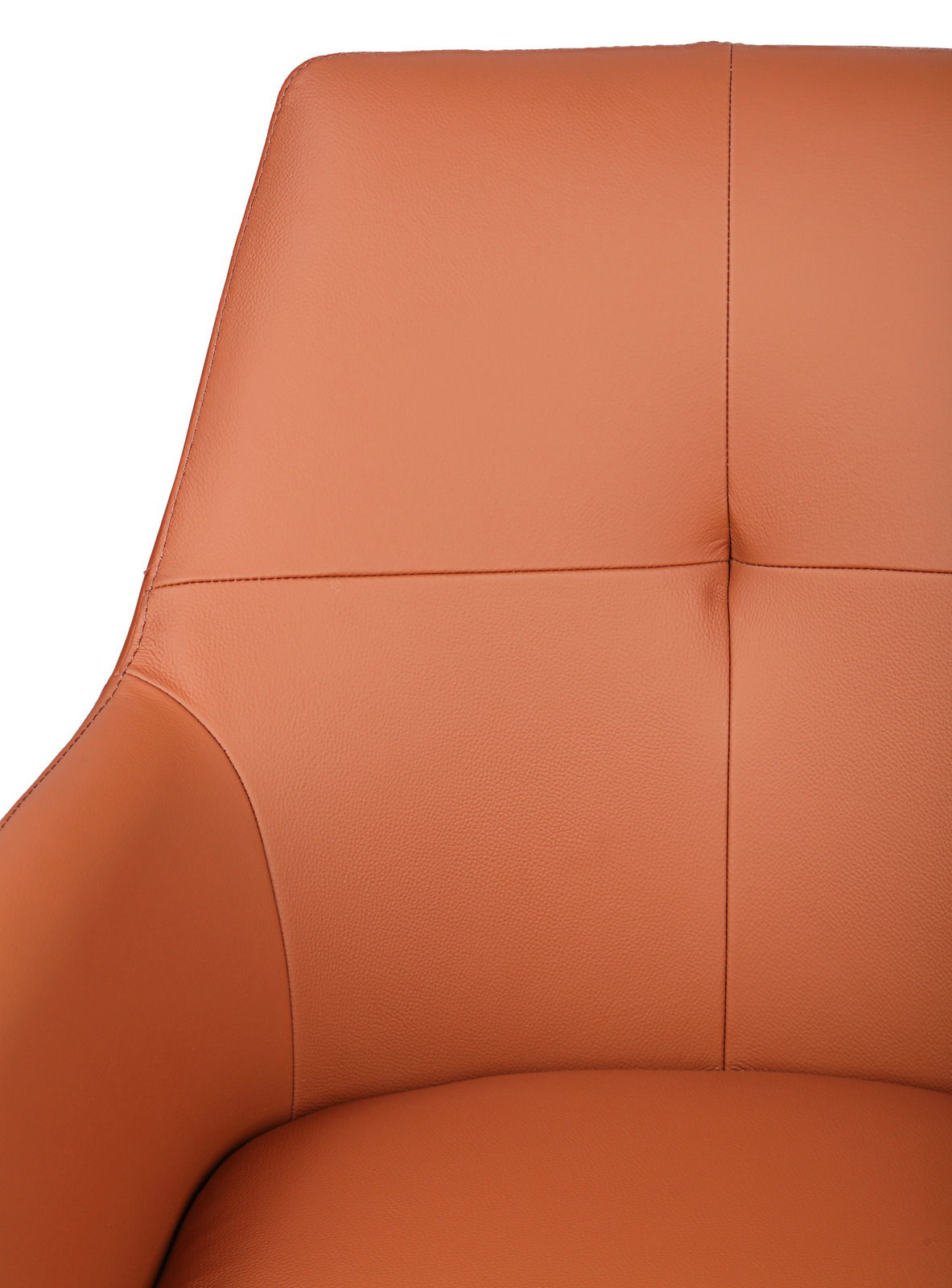 Novel Armlehnstuhl MEDUSA Nahaufnahme eines orangefarbenen Armlehnstuhls aus Leder, Ansicht von vorne.