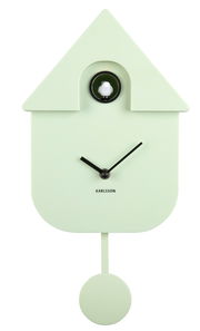 Moderne Wanduhr in Form eines Kuckucks mit Pendel, Vorderansicht