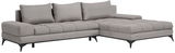 Graues Ecksofa mit Ottomane, moderne Metallfüße, Perspektive von vorne rechts