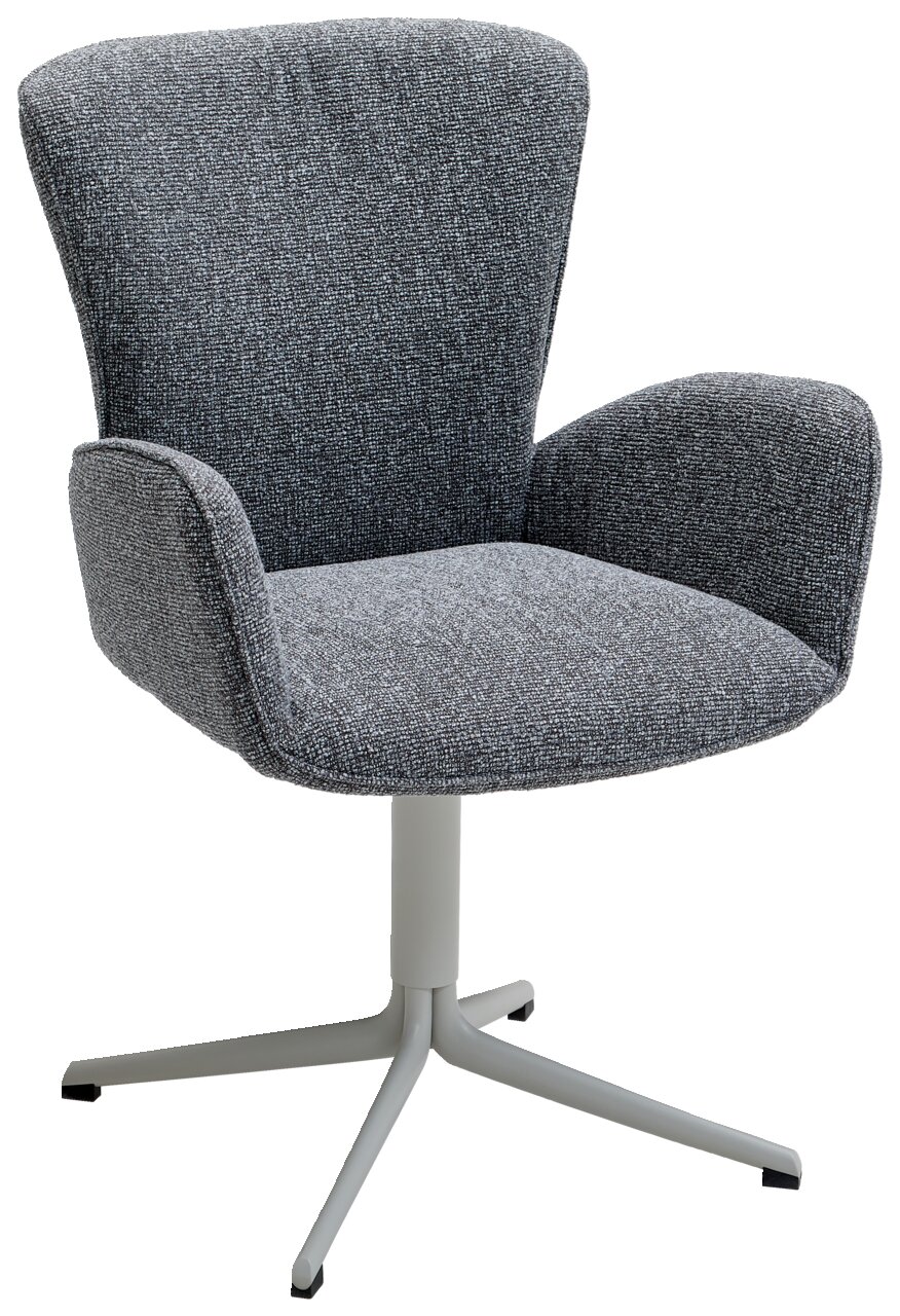 Valdera Armlehnstuhl KIARA Grauer Armlehnstuhl mit Stoffbezug und vierbeinigem Metallgestell, seitliche Perspektive