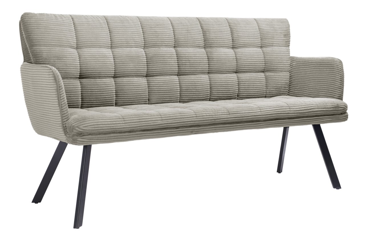 Stylife Bank POLLY Grijze bank met gewatteerde stoffen bekleding en zwarte metalen poten, zijaanzicht