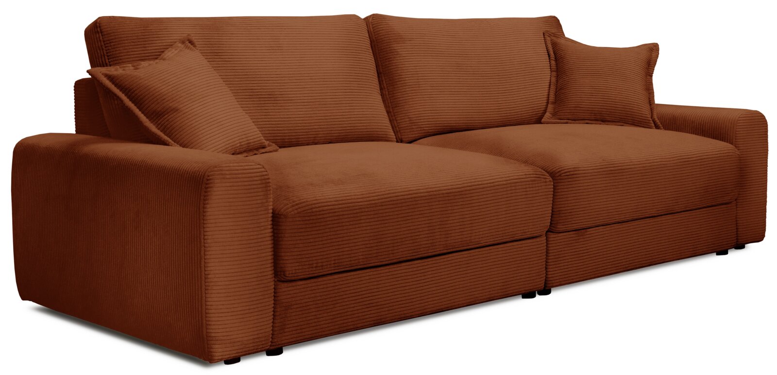 Z2 Big Sofa NAPOLI Großes, braunes Sofa mit zwei Kissen, seitliche Perspektive