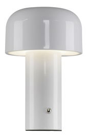 Weiße Akku-Tischleuchte AGNES in zylindrischer Form, seitliche Perspektive