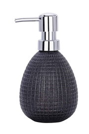 Keramik Seifenspender Polaris in dunklem Design mit strukturierter Oberfläche und glänzendem Pumpkopf, seitliche Perspektive