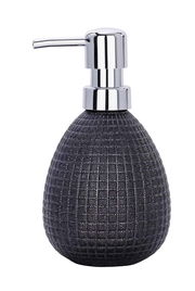 Keramik Seifenspender Polaris in dunklem Design mit strukturierter Oberfläche und glänzendem Pumpkopf, seitliche Perspektive