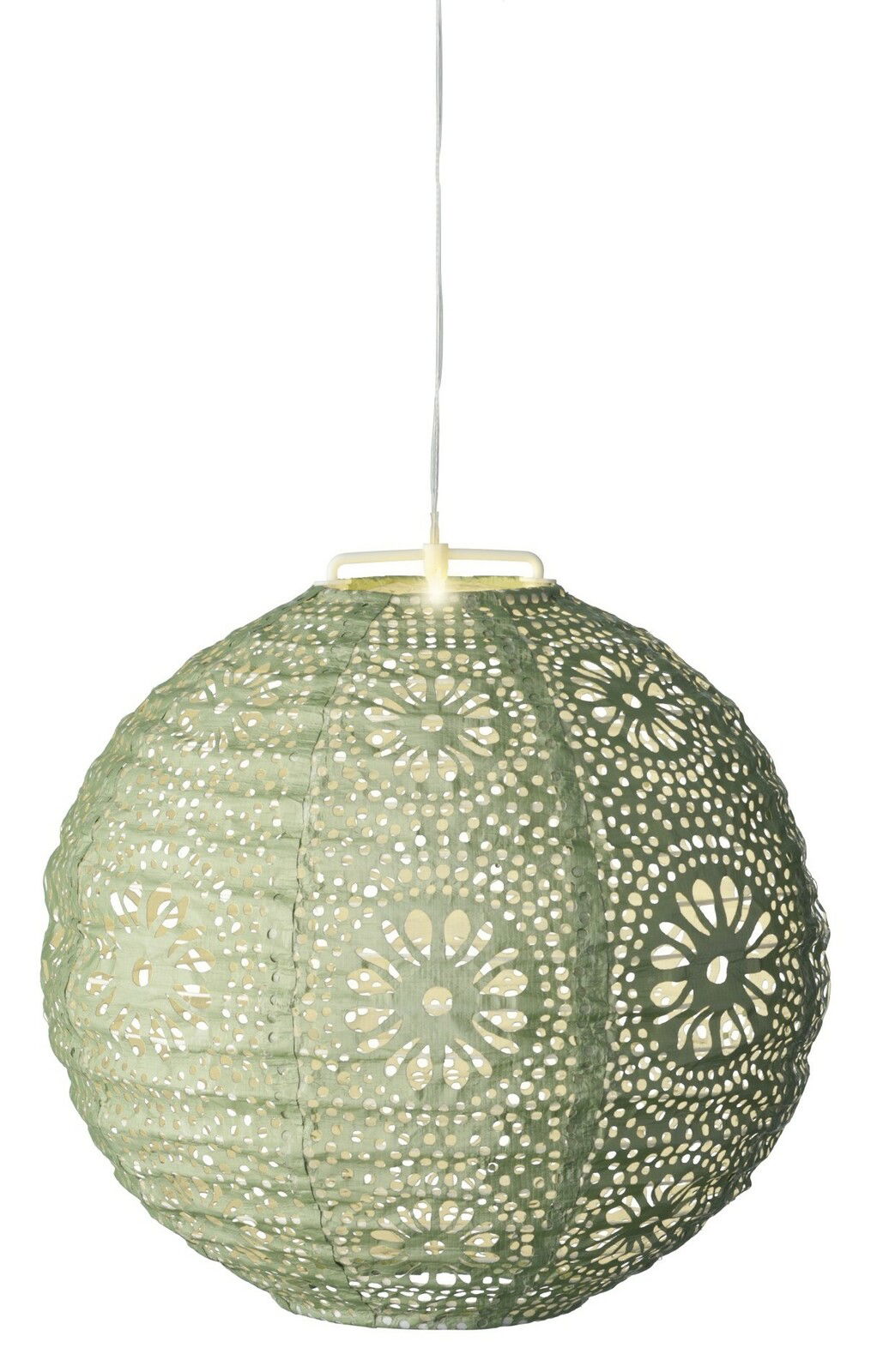 Lumineo Solar Laterne Grüne Solar Laterne mit filigranem Blumenmuster, seitliche Perspektive