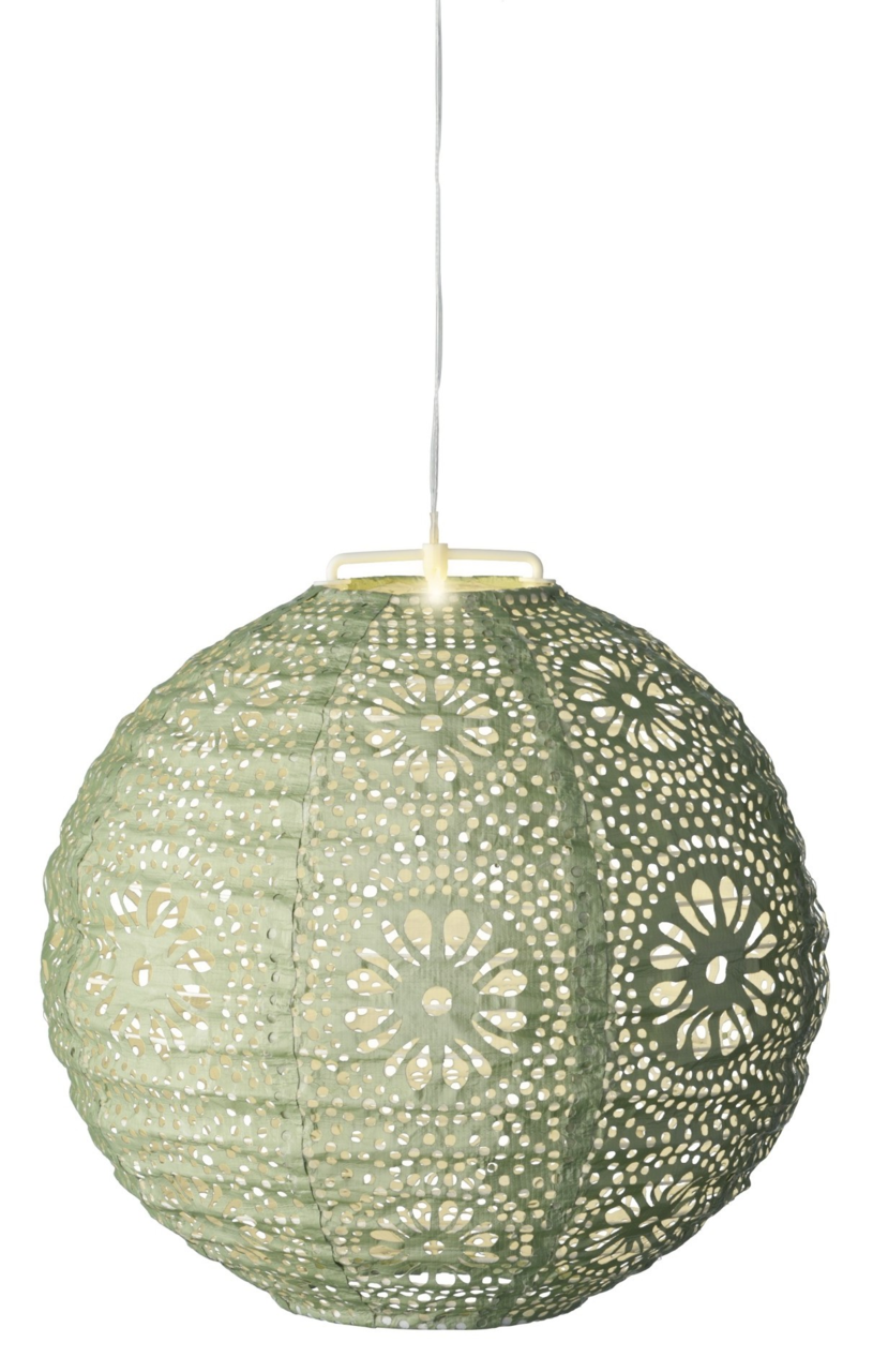 Lumineo Solar Laterne Grüne Solar Laterne mit filigranem Blumenmuster, seitliche Perspektive