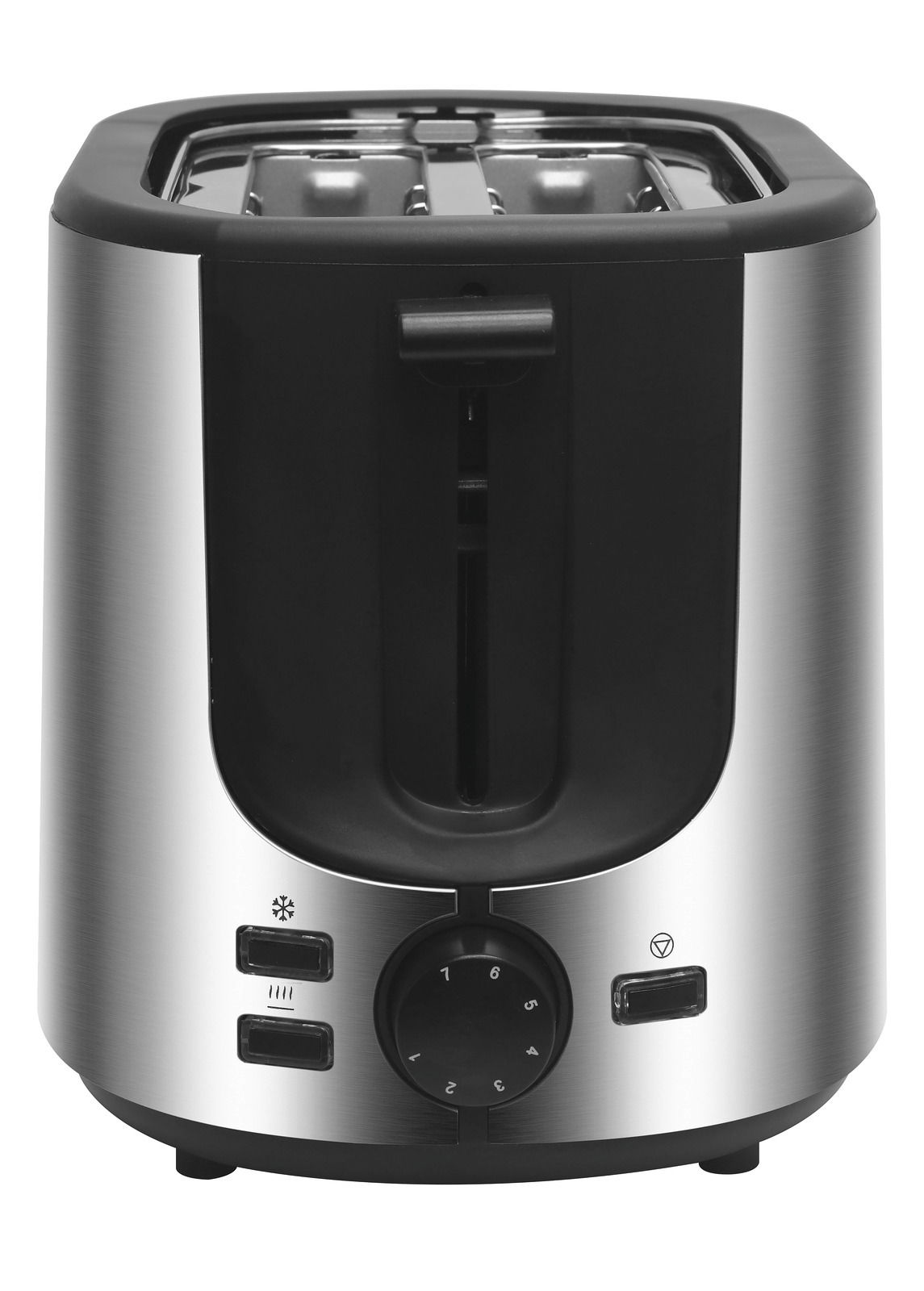 Moderner Edelstahl-Toaster mit zwei Schlitzen, Vorderansicht