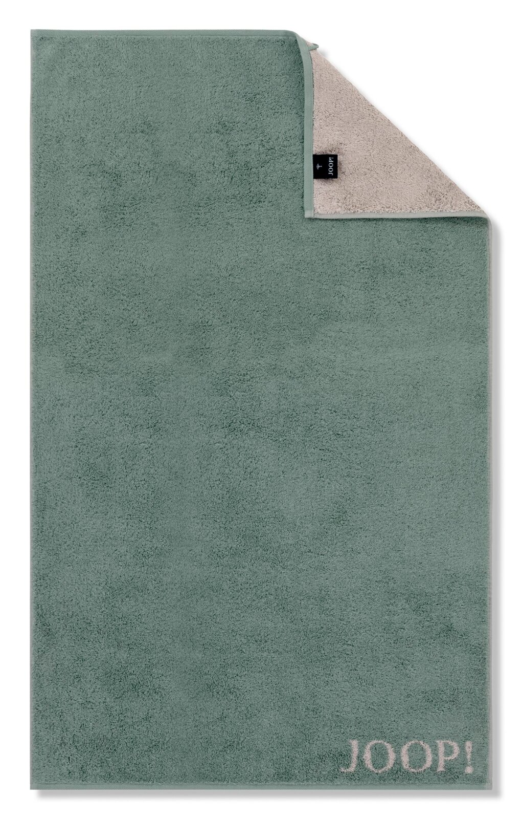 Gastenhanddoek in groen met beige achterkant en JOOP!-logo, bovenaanzicht