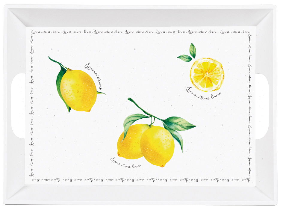 Rechteckiges Tablett mit Zitronenmotiv, Ansicht von oben