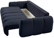 Dunkelblaues Funktionssofa mit Stauraum, seitliche Perspektive