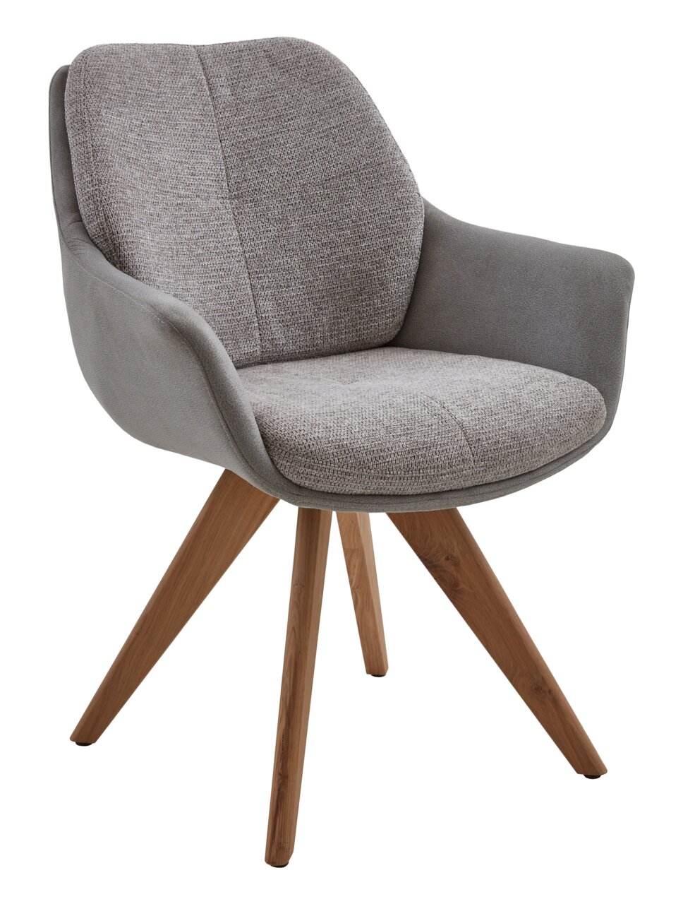 Valnatura Armlehnstuhl MANADO Grauer Armlehnstuhl mit gepolstertem Sitz und Rückenlehne, Holzbeine, seitliche Perspektive