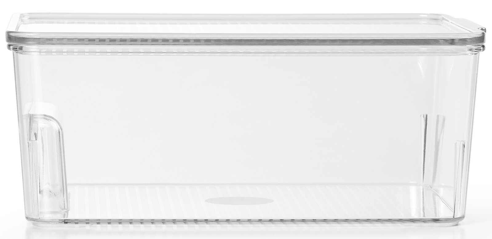 Transparente Kunststoffbox mit Deckel, seitliche Perspektive