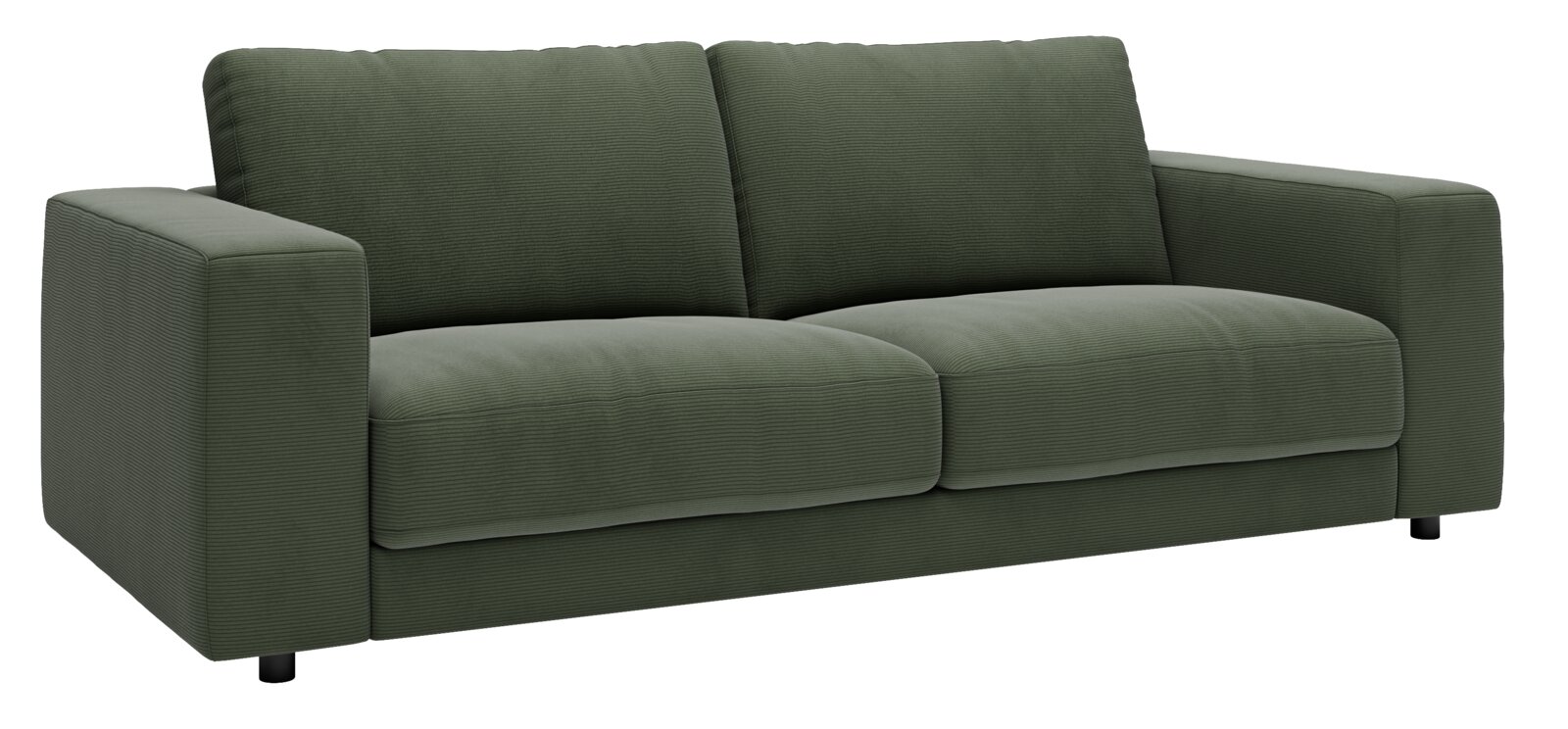 Grünes 2-Sitzer-Sofa mit breiten Armlehnen, Vorderansicht
