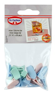 Verpackung mit 20 Mini-Tütenclips in Pastellfarben, Vorderansicht
