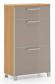 Schmaler Schuhschrank aus Holz mit drei Klappen, Frontansicht