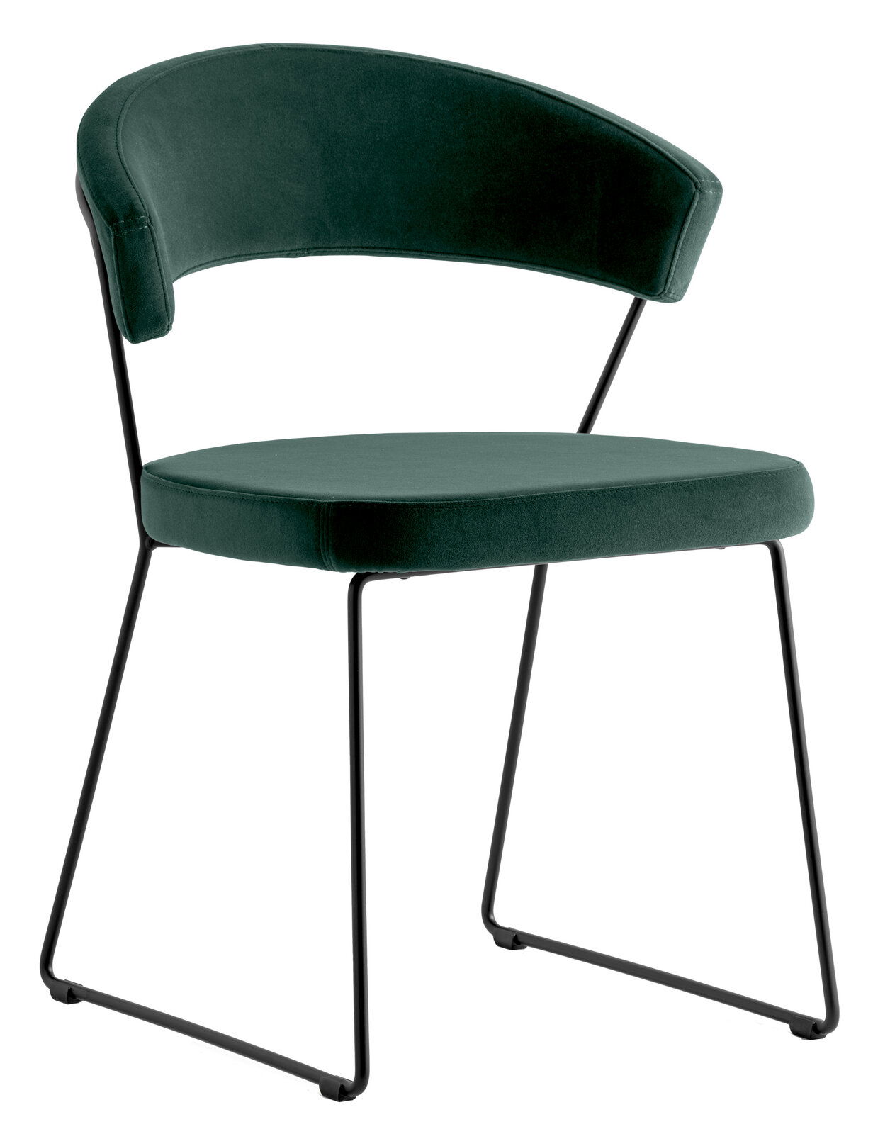 Connubia Stuhl NEW YORK Moderner Stuhl mit grünem Samtbezug und schwarzem Metallgestell, seitliche Perspektive