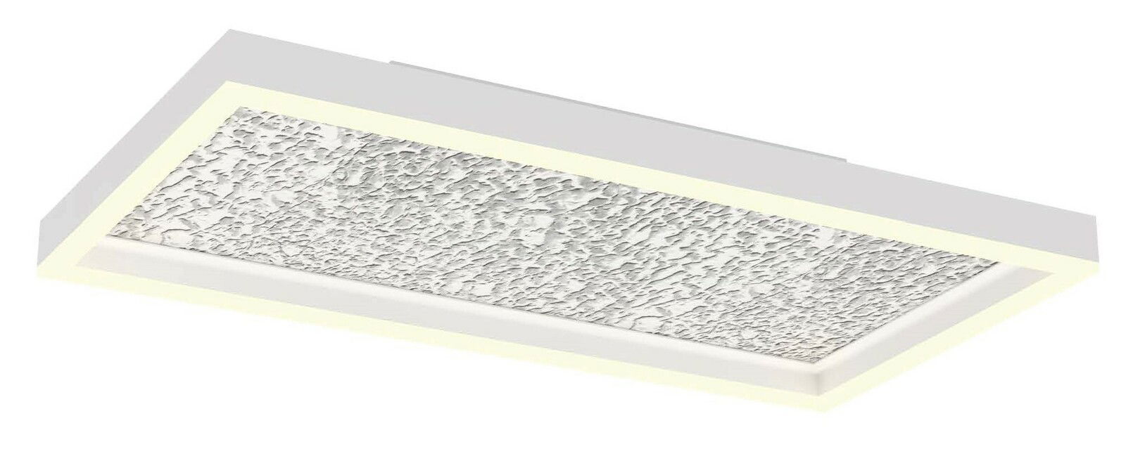 Rechteckige LED-Deckenleuchte mit strukturiertem Muster, seitliche Perspektive