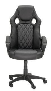 Schwarzer Gaming Stuhl mit ergonomischem Design und gestepptem Muster, Vorderansicht