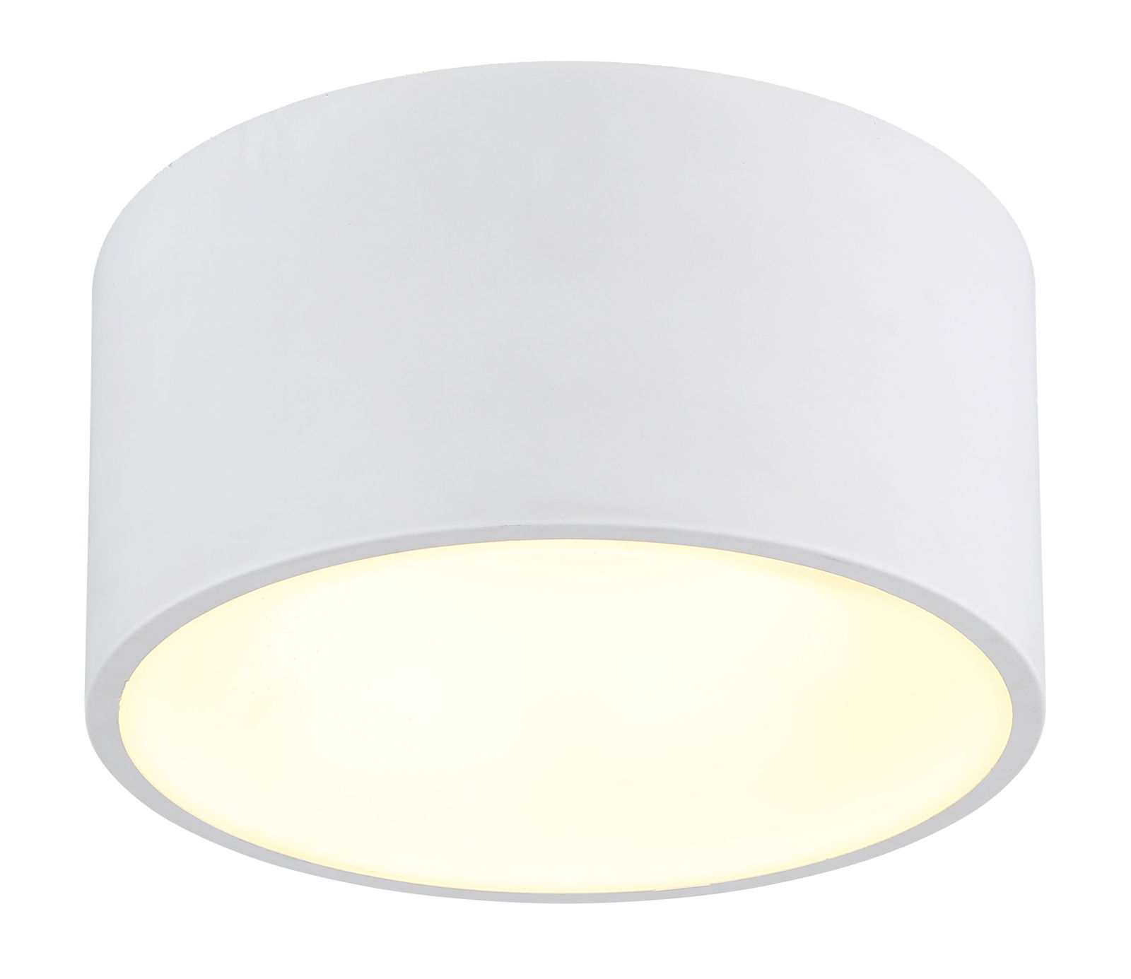 Globo Lighting Deckenleuchte BERTHOLD Runde, weiße Deckenleuchte aus der Seitenperspektive mit leuchtendem Licht.