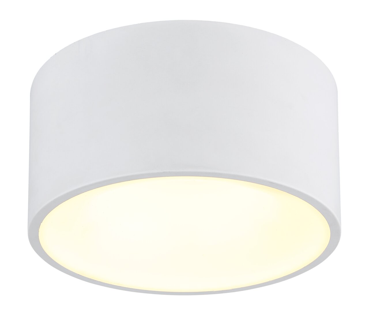 Globo Lighting Deckenleuchte BERTHOLD Runde, weiße Deckenleuchte aus der Seitenperspektive mit leuchtendem Licht.