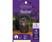 Solar Laterne aus Eisen mit warmweißem Licht, 3 Lumen, auf einem Tisch stehend, Vorderansicht