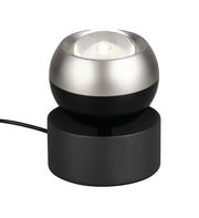 Moderne Tischleuchte in Kugelform aus Metall, seitliche Perspektive